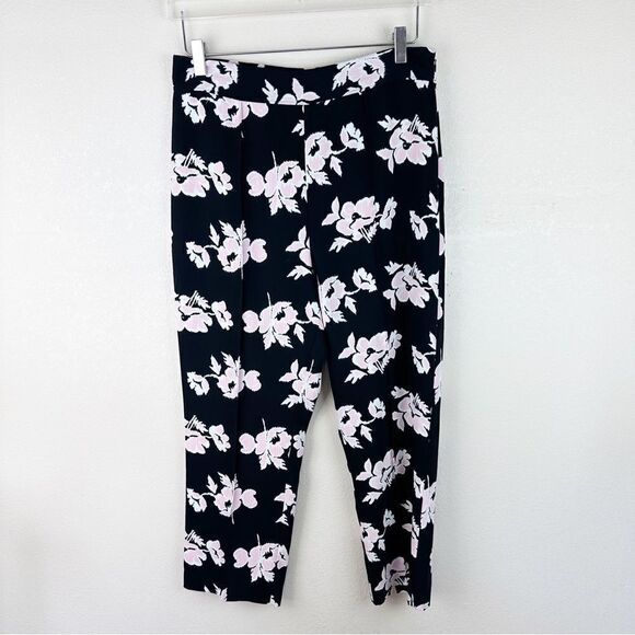 Cinq A Sept Black Pink Floral Pants Crop Trousers Size 10 - Picture 1 of 5